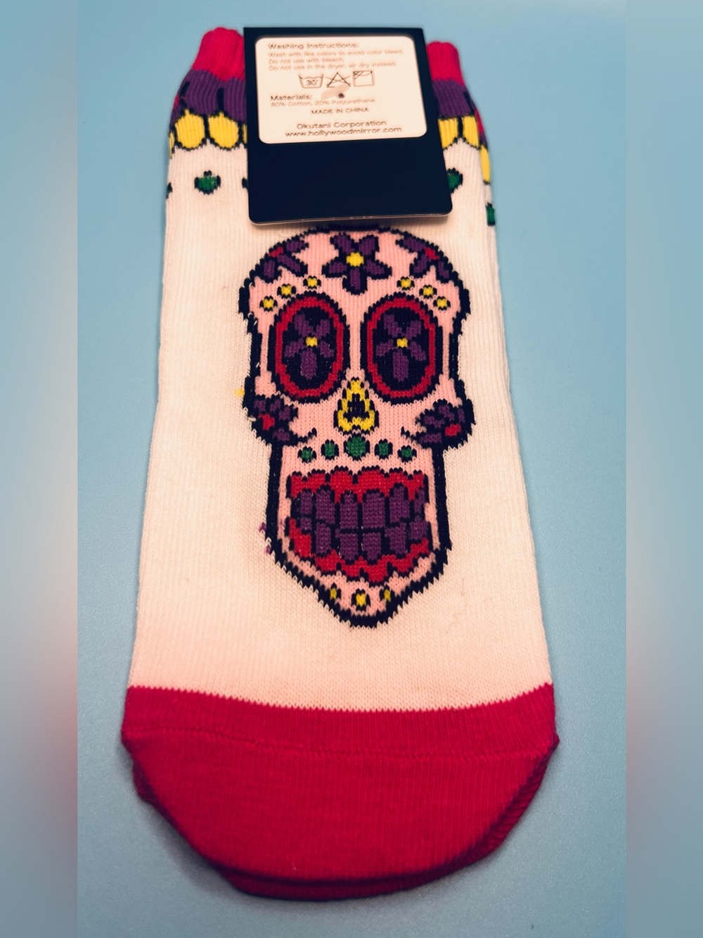 NWT Sugar Skull Día de los Muertos Ankle Socks - Pink & White Size 8-10” NWT
